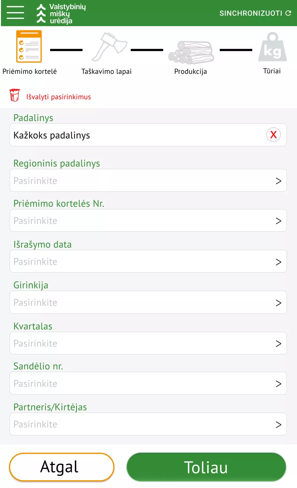 Žaliavinės medienos priėmimo (taškavimo) ir medienvežių fotofiksacijos mobilioji aplikacija