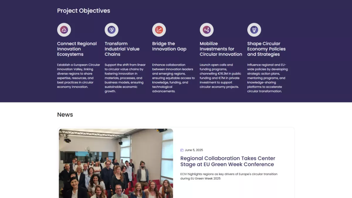 European Circular Economy Innovation Valley tinklalapis