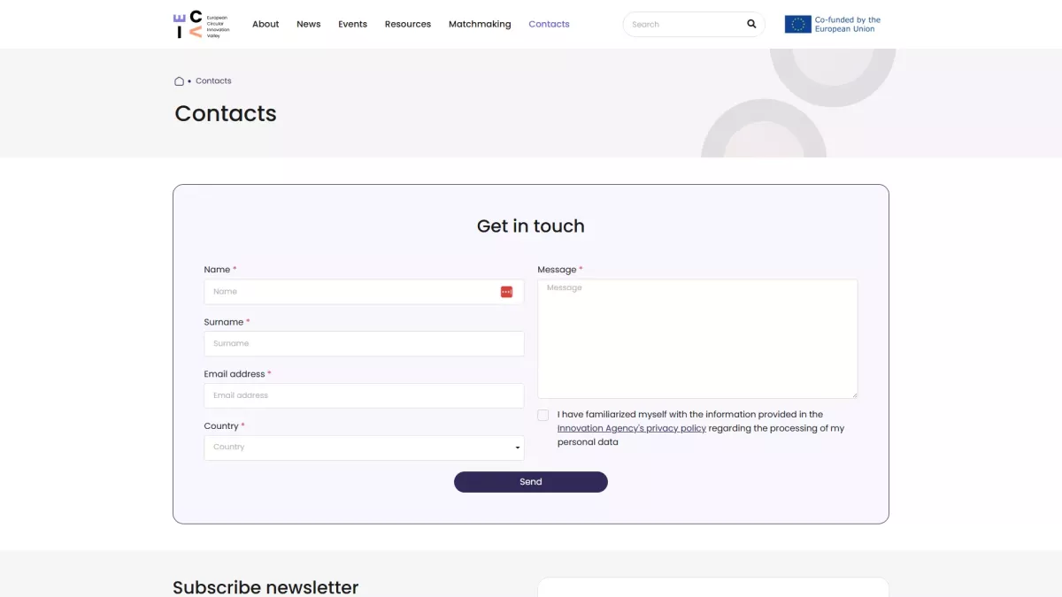 European Circular Economy Innovation Valley tinklalapis