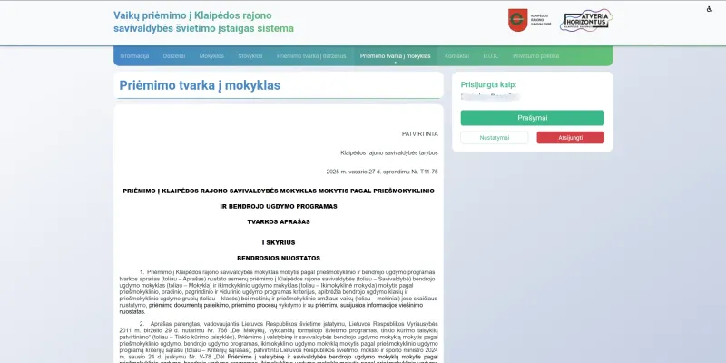 Darželių priėmimo sistema – Klaipėdos rajonas