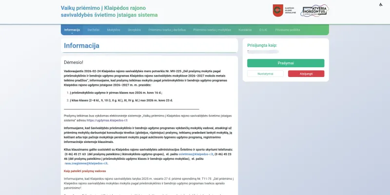 Darželių priėmimo sistema – Klaipėdos rajonas