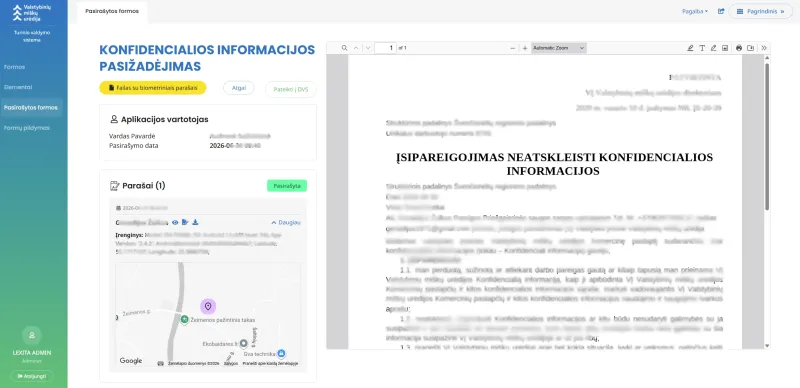 Dinaminis formų konstruktorius su biometriniu parašu
